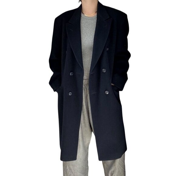 Vintage 1970s Navy Blue 100% Wool Made in England Double Breasted Trench Coat - Picture 3 of 11